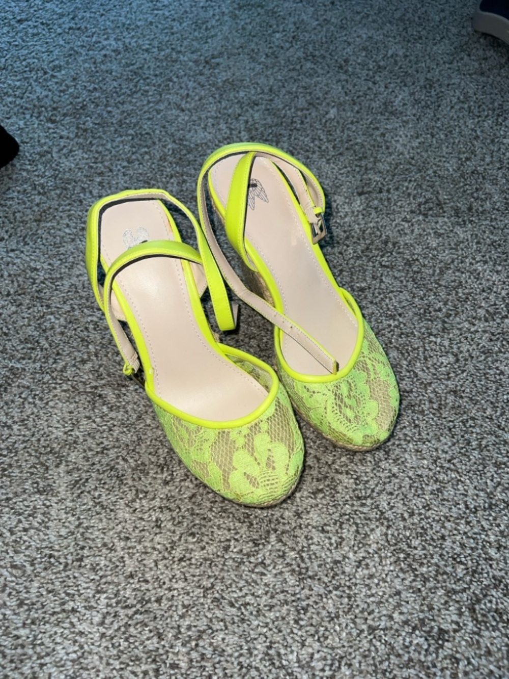 Victoria's Secret Neon Lime Lace Wedge Heels
